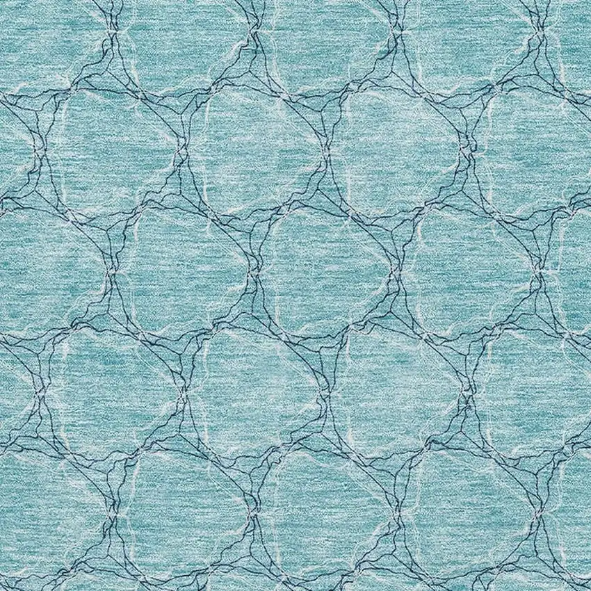 Teal And Ivory Geometric Washable Area Rug With UV Protection Photo 2
