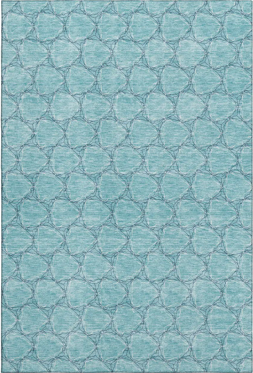 Teal And Ivory Geometric Washable Area Rug With UV Protection Photo 1