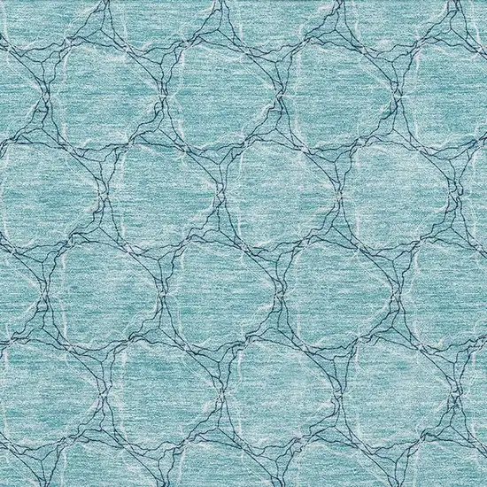 Teal And Ivory Geometric Washable Area Rug With UV Protection Photo 2