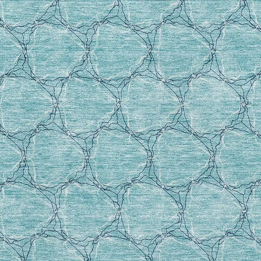 Teal And Ivory Geometric Washable Area Rug With UV Protection Photo 2