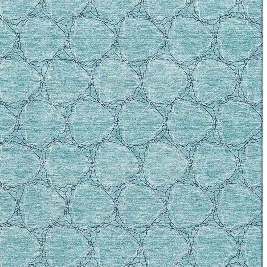 Teal And Ivory Geometric Washable Area Rug With UV Protection Photo 3