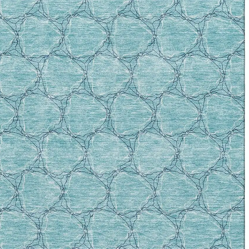 Teal And Ivory Geometric Washable Area Rug With UV Protection Photo 3