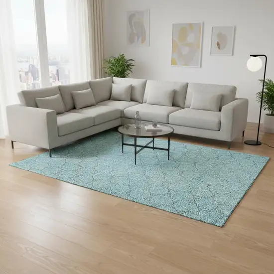 Teal And Ivory Geometric Washable Area Rug With UV Protection Photo 2