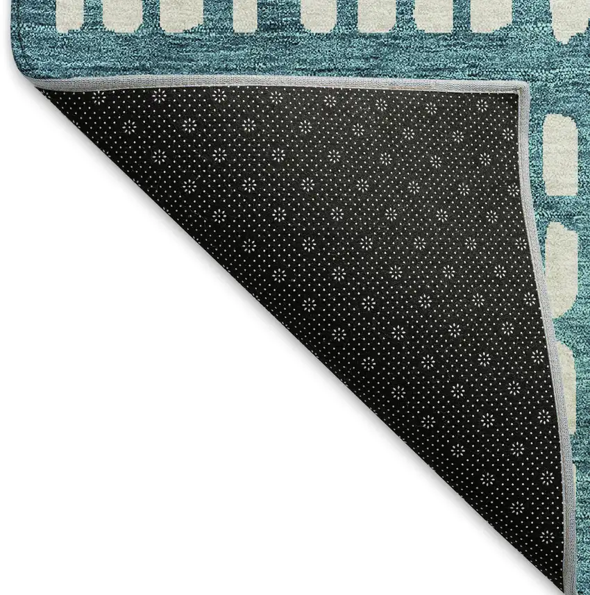 Teal And Ivory Geometric Washable Area Rug With UV Protection Photo 6
