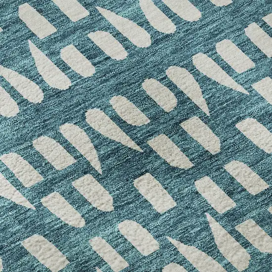 Teal And Ivory Geometric Washable Area Rug With UV Protection Photo 9