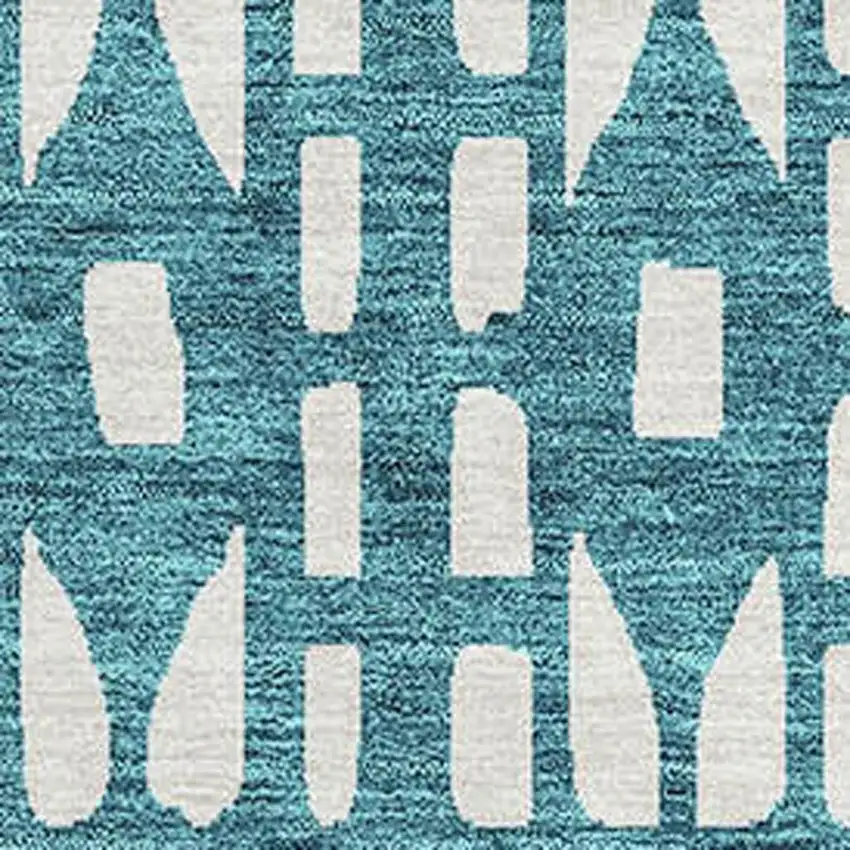 Teal And Ivory Geometric Washable Area Rug With UV Protection Photo 2