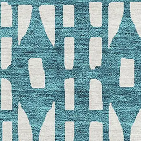 Teal And Ivory Geometric Washable Area Rug With UV Protection Photo 2