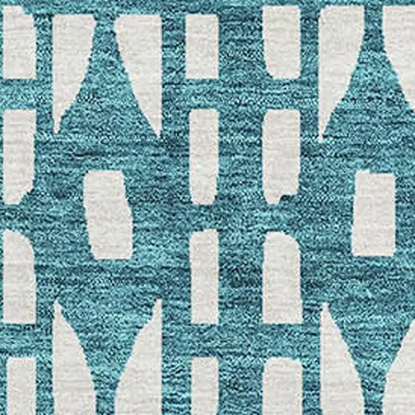 Teal And Ivory Geometric Washable Area Rug With UV Protection Photo 2