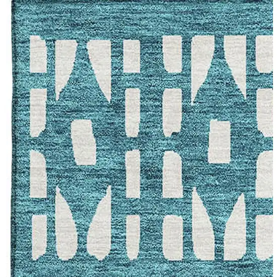 Teal And Ivory Geometric Washable Area Rug With UV Protection Photo 3