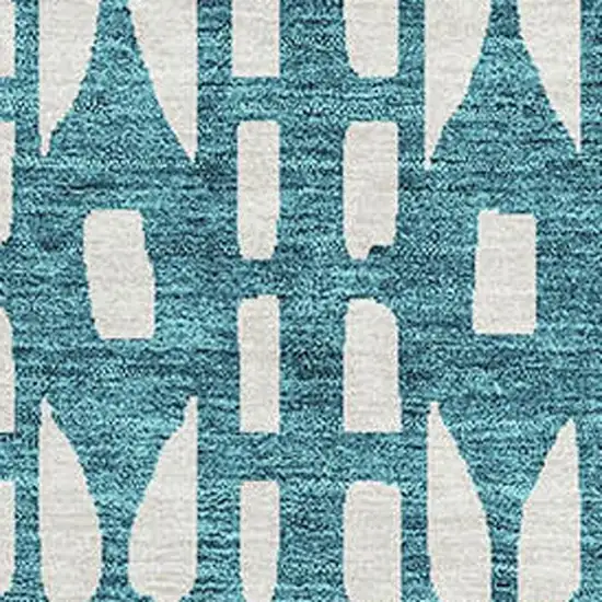 Teal And Ivory Geometric Washable Area Rug With UV Protection Photo 2