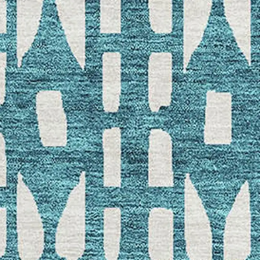 Teal And Ivory Geometric Washable Area Rug With UV Protection Photo 2
