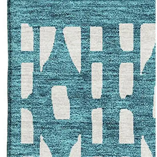 Teal And Ivory Geometric Washable Area Rug With UV Protection Photo 2