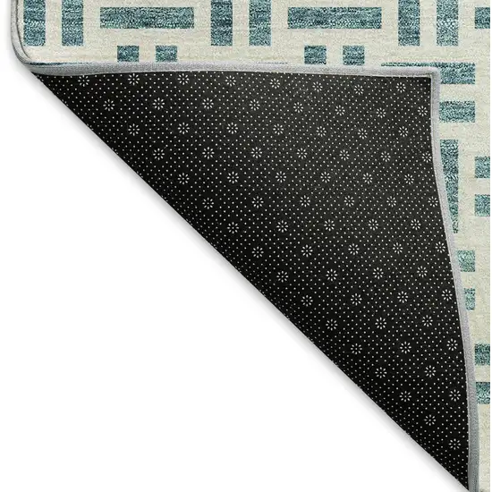Teal And Ivory Geometric Washable Area Rug With UV Protection Photo 7