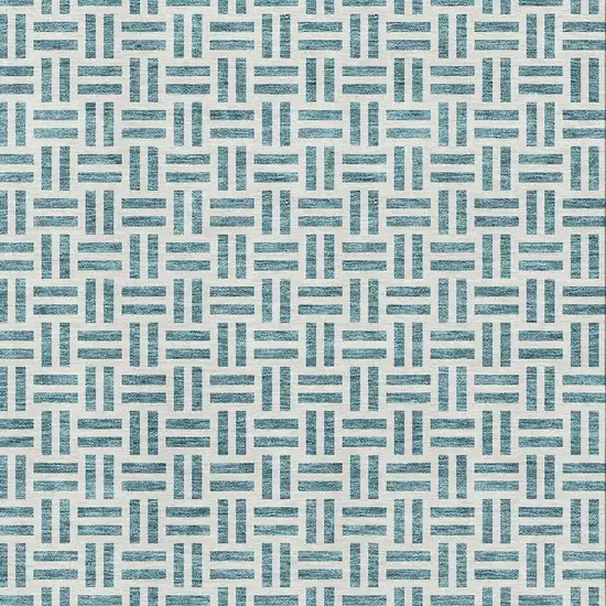 Teal And Ivory Geometric Washable Area Rug With UV Protection Photo 3