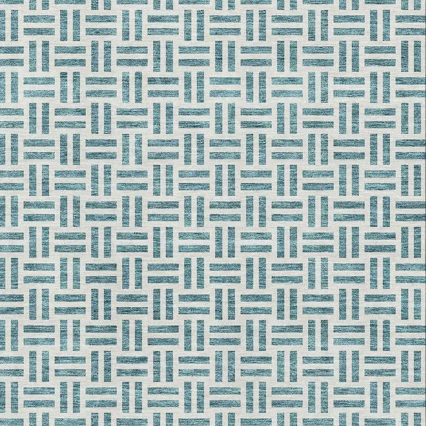 Teal And Ivory Geometric Washable Area Rug With UV Protection Photo 3