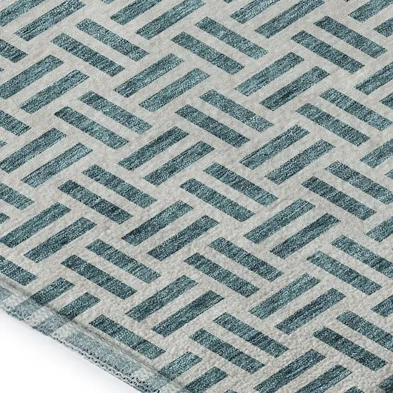 Teal And Ivory Geometric Washable Area Rug With UV Protection Photo 2