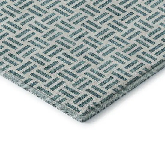 Teal And Ivory Geometric Washable Area Rug With UV Protection Photo 1