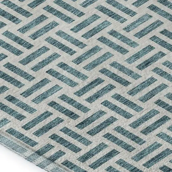 Teal And Ivory Geometric Washable Area Rug With UV Protection Photo 2