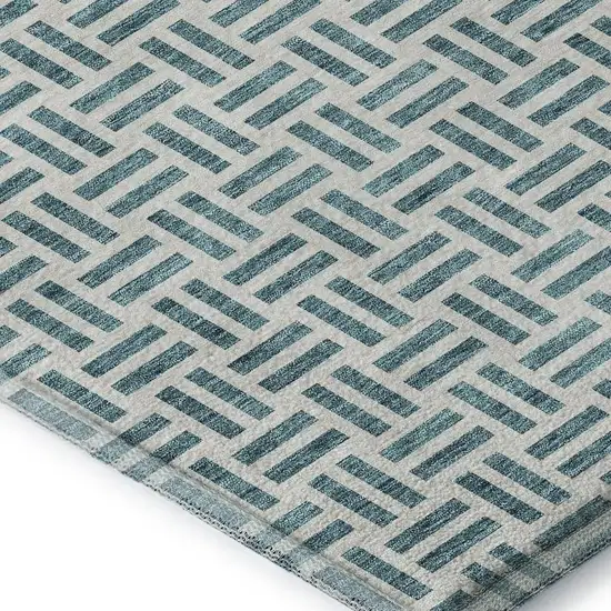 Teal And Ivory Geometric Washable Area Rug With UV Protection Photo 3