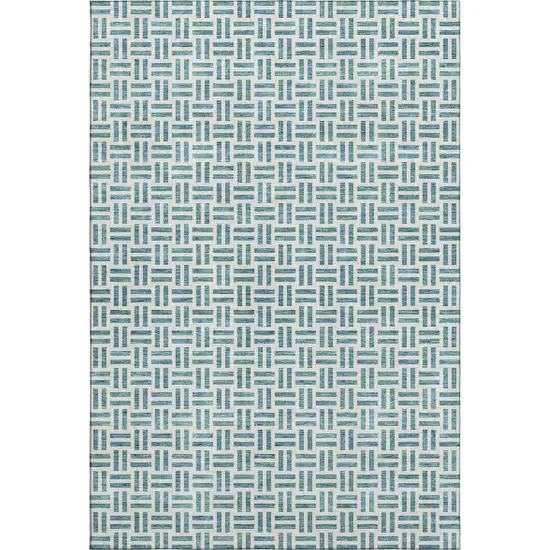 Teal And Ivory Geometric Washable Area Rug With UV Protection Photo 6