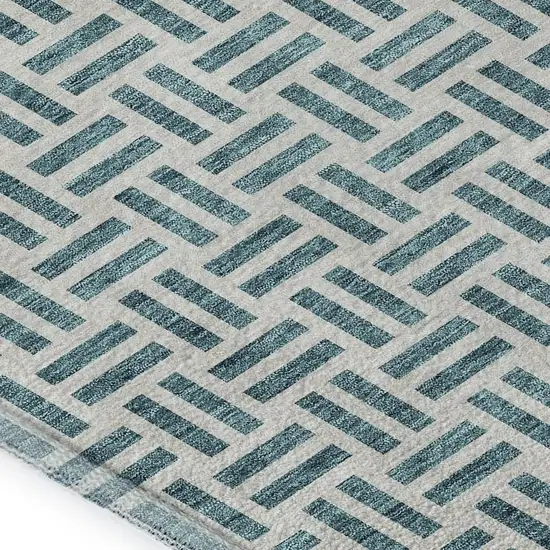 Teal And Ivory Geometric Washable Area Rug With UV Protection Photo 2