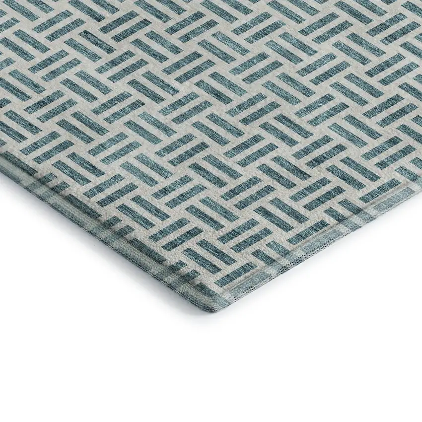 Teal And Ivory Geometric Washable Area Rug With UV Protection Photo 3