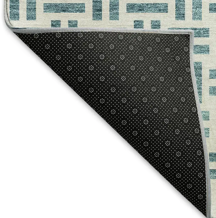 Teal And Ivory Geometric Washable Area Rug With UV Protection Photo 7