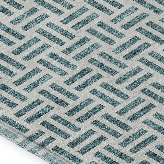 Teal And Ivory Geometric Washable Area Rug With UV Protection Photo 2
