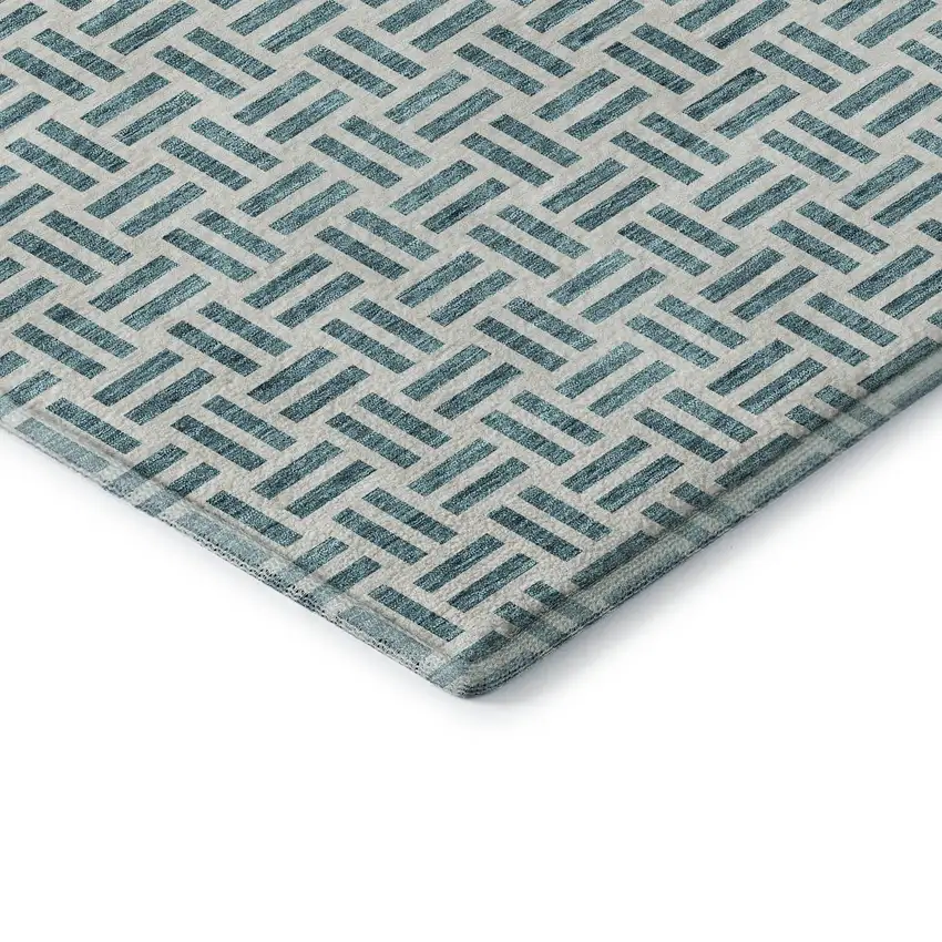 Teal And Ivory Geometric Washable Area Rug With UV Protection Photo 1