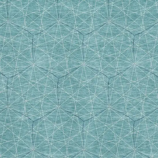 Teal And Ivory Geometric Washable Area Rug With UV Protection Photo 2