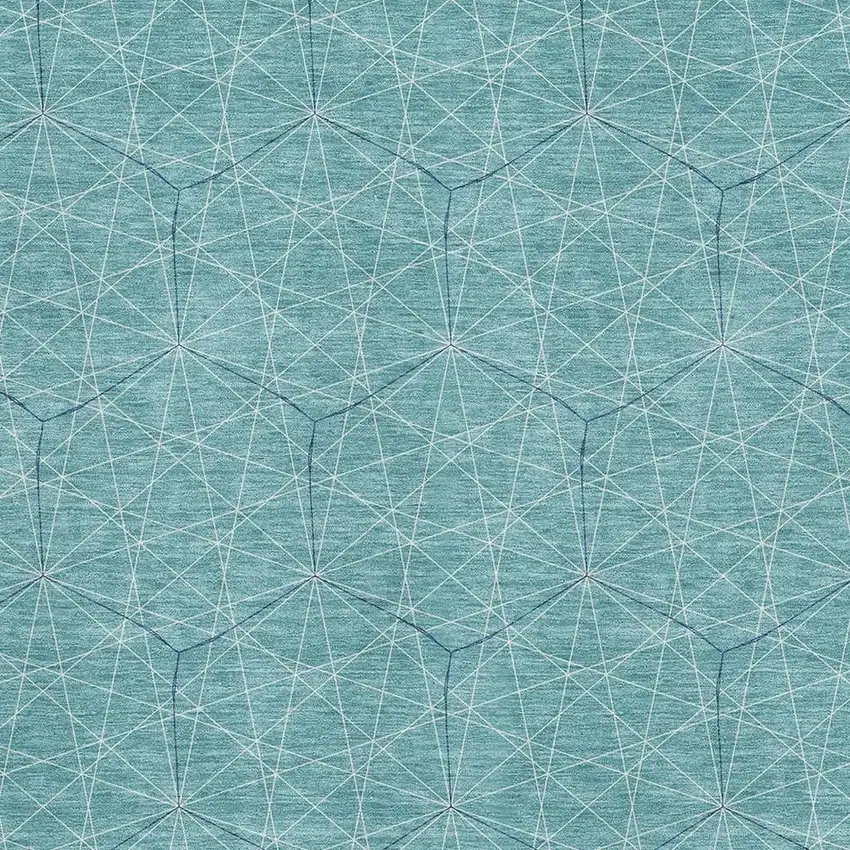 Teal And Ivory Geometric Washable Area Rug With UV Protection Photo 2