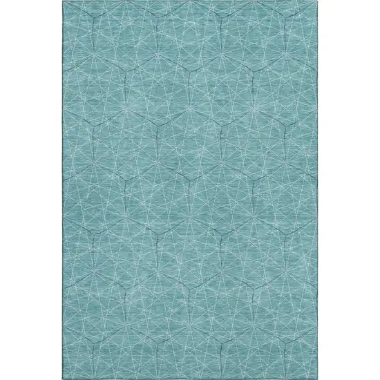 Teal And Ivory Geometric Washable Area Rug With UV Protection Photo 1
