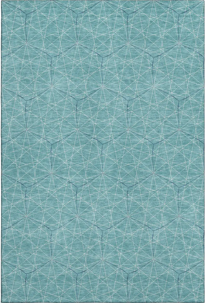 Teal And Ivory Geometric Washable Area Rug With UV Protection Photo 1