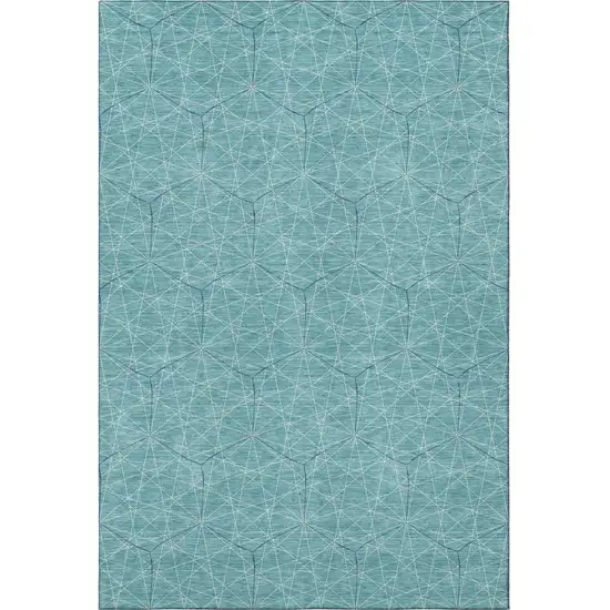 Teal And Ivory Geometric Washable Area Rug With UV Protection Photo 3