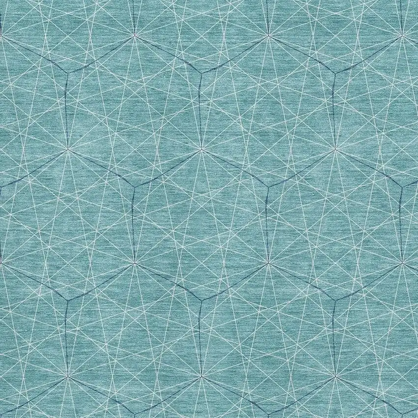 Teal And Ivory Geometric Washable Area Rug With UV Protection Photo 2