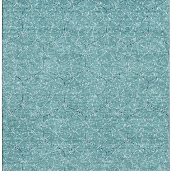 Teal And Ivory Geometric Washable Area Rug With UV Protection Photo 3