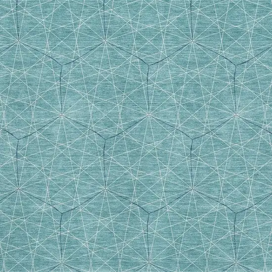 Teal And Ivory Geometric Washable Area Rug With UV Protection Photo 2