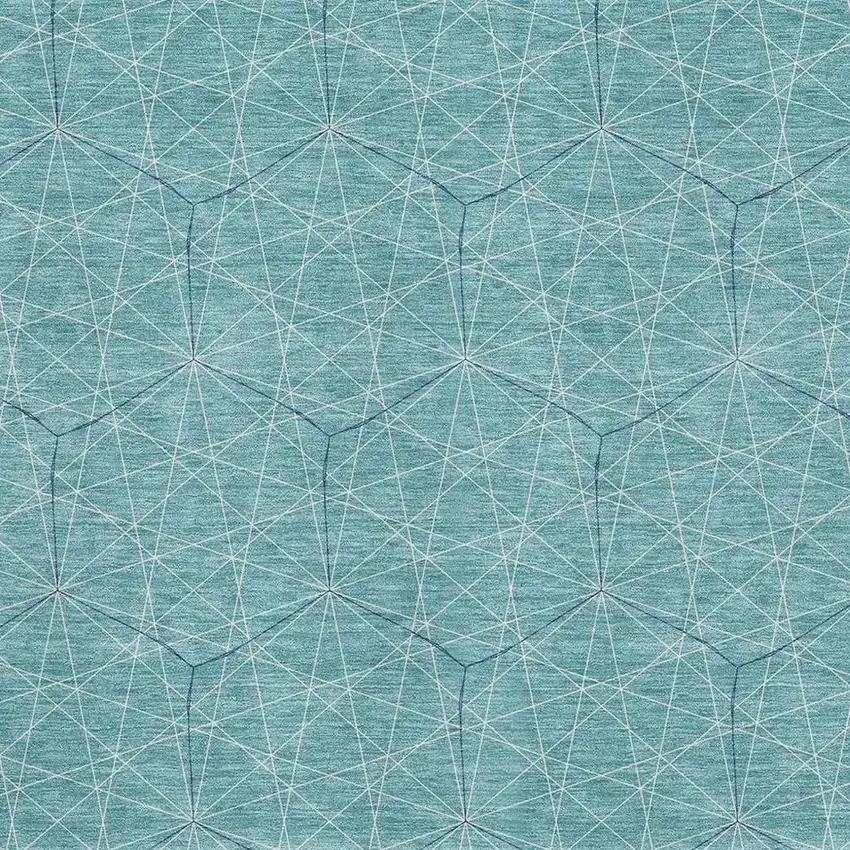 Teal And Ivory Geometric Washable Area Rug With UV Protection Photo 2