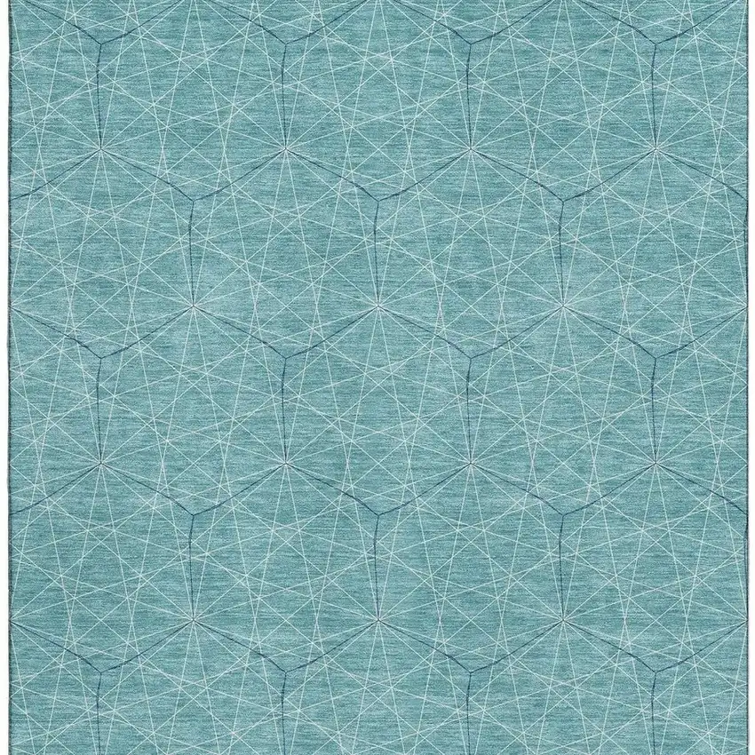 Teal And Ivory Geometric Washable Area Rug With UV Protection Photo 3