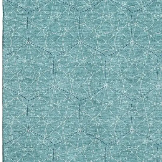Teal And Ivory Geometric Washable Area Rug With UV Protection Photo 2