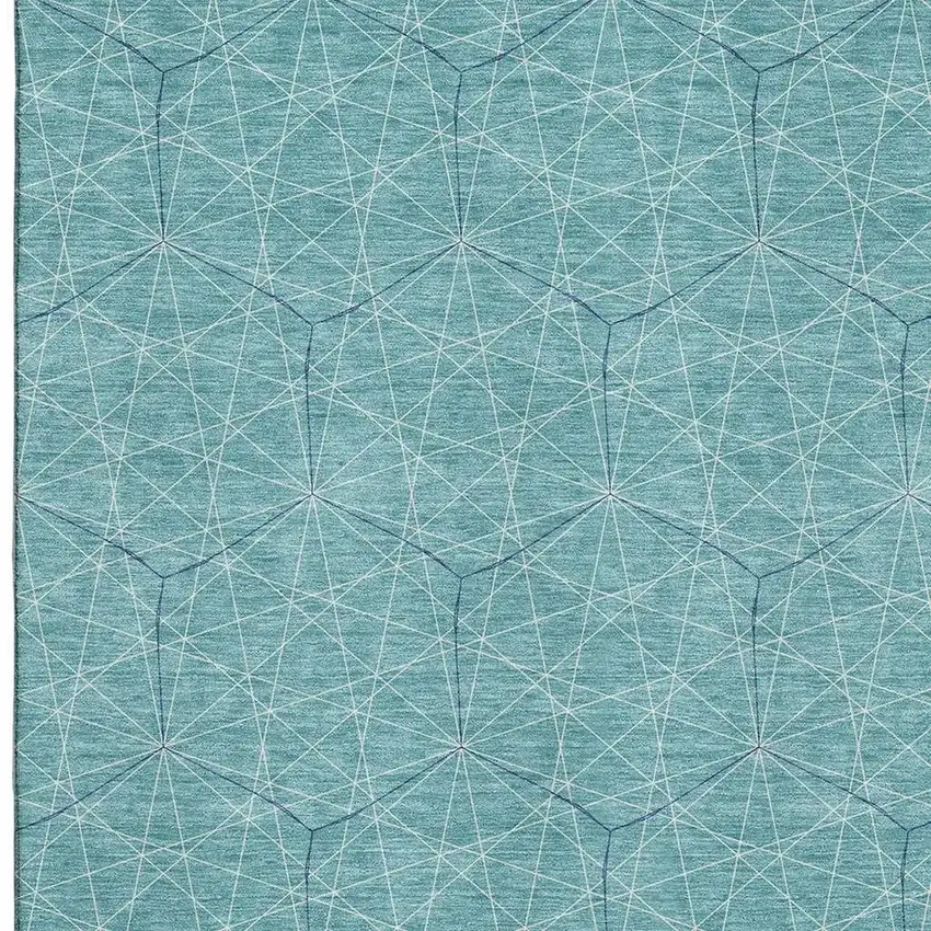 Teal And Ivory Geometric Washable Area Rug With UV Protection Photo 2