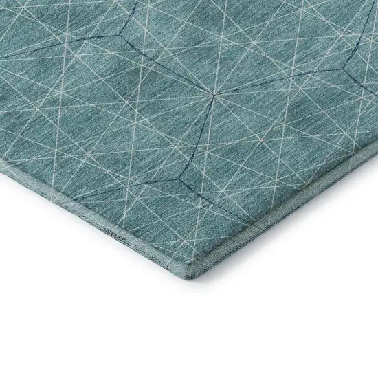Teal And Ivory Geometric Washable Area Rug With UV Protection Photo 6