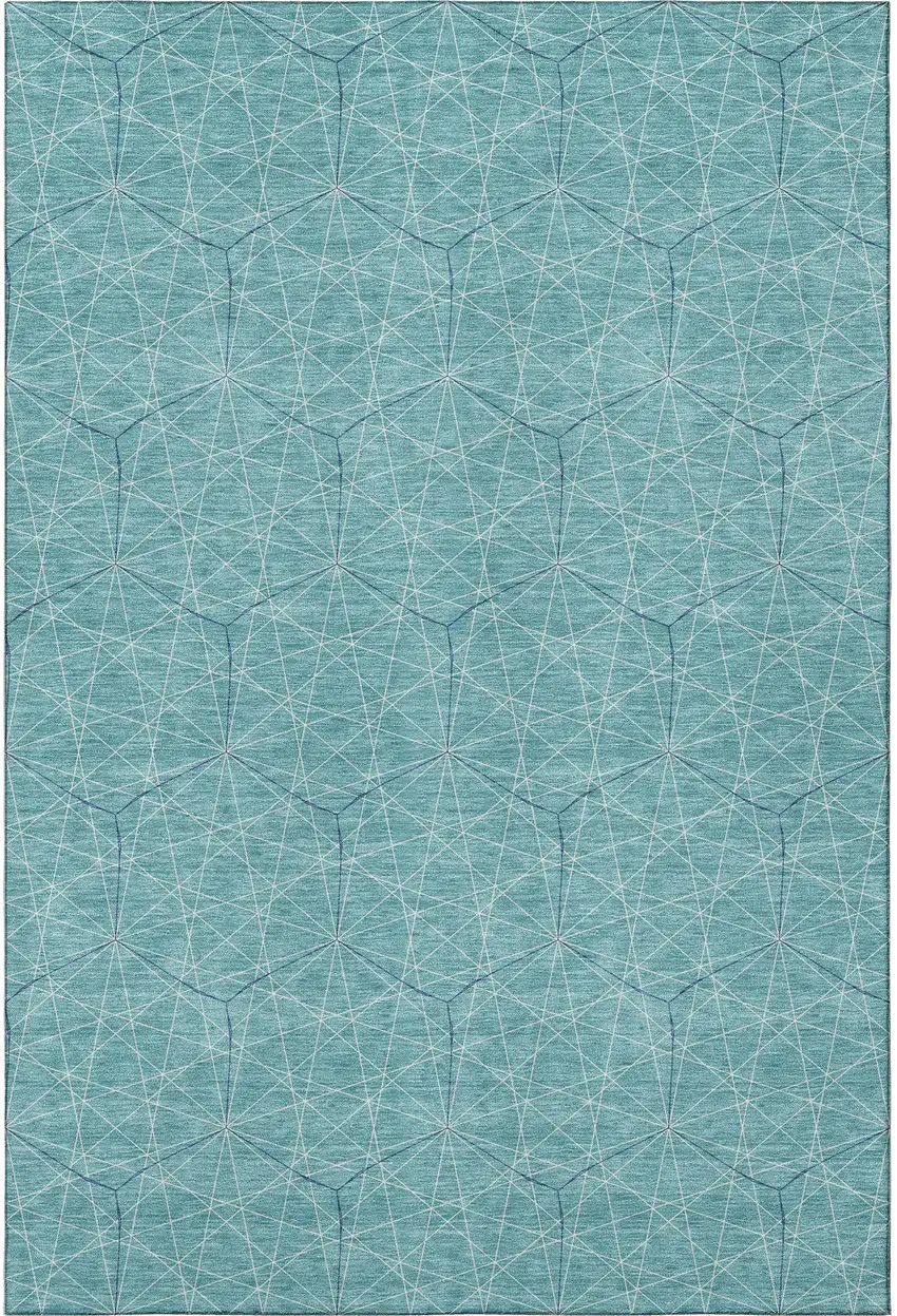 Teal And Ivory Geometric Washable Area Rug With UV Protection Photo 2
