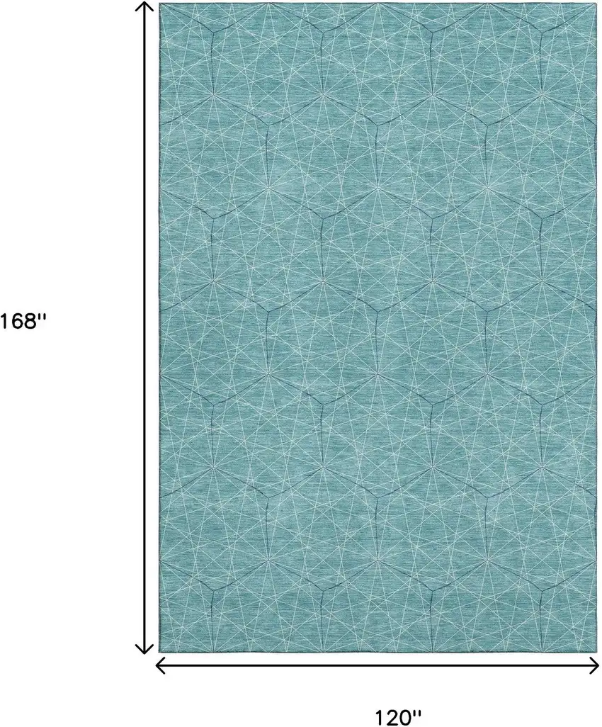 Teal And Ivory Geometric Washable Area Rug With UV Protection Photo 9