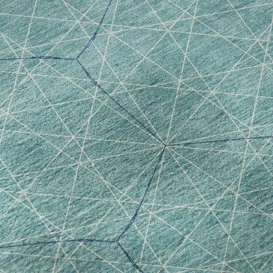 Teal And Ivory Geometric Washable Area Rug With UV Protection Photo 8