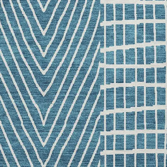 Teal And Ivory Geometric Washable Area Rug With UV Protection Photo 2