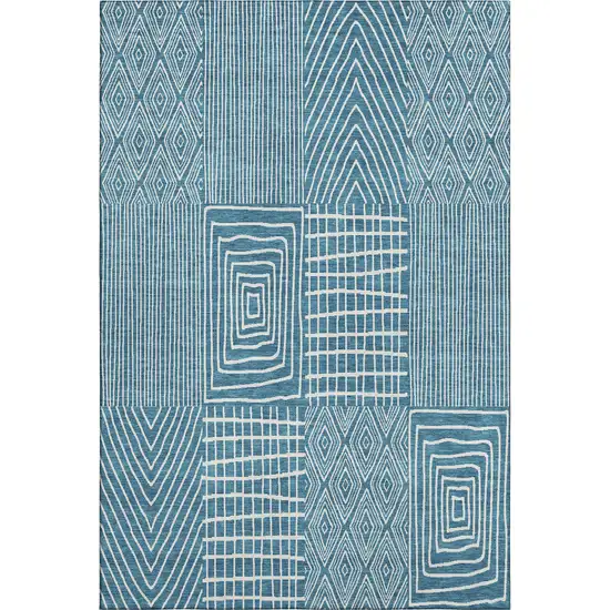 Teal And Ivory Geometric Washable Area Rug With UV Protection Photo 1