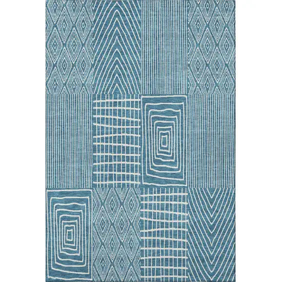Teal And Ivory Geometric Washable Area Rug With UV Protection Photo 2