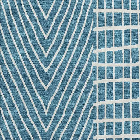 Teal And Ivory Geometric Washable Area Rug With UV Protection Photo 2