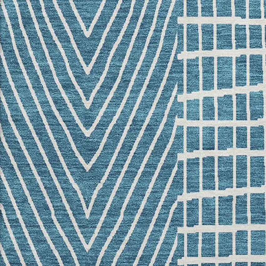 Teal And Ivory Geometric Washable Area Rug With UV Protection Photo 2